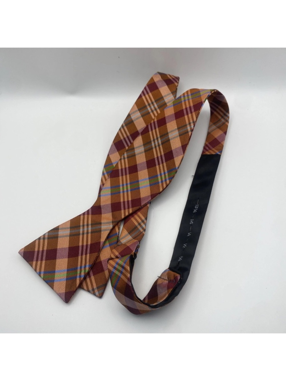 Men’s ROOSTER Bow Tie-Orange Plaid-Self Tie-Adjustable-Silk Blend